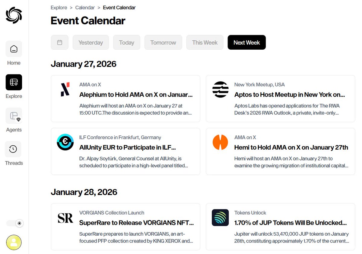 🔦 Eon Feature Spotlight: Event Calendar Explore → Calendars → Event  Calendar Unknowingly, we have all bought a massive bag right before a  massive token unlock. Eon is here to make sure