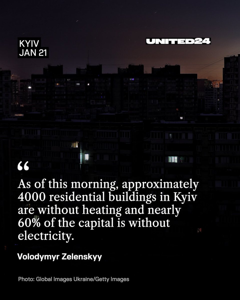 U24_gov_ua's tweet photo. The situation in Kyiv is dire. 

Thousands of families are without heat and electricity following russia’s repeated strikes on critical energy infrastructure. These attacks are deliberate attempts to freeze Ukrainians into submission.

Help stop this: https://t.co/ktkUzxUB8F https://t.co/N71E2s23Lc