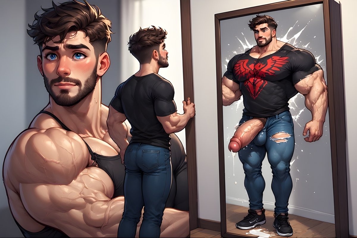 HallOfMirrorsAI's tweet photo. Mirror Mirror On The Wall.
Make me into the image of the man I want to be. Sex god, Ultra muscular, hyper hung, radiant eyes and a life as a himbo.
Hall Of Mirrors Gay AI - Share - Follow https://t.co/ypD6kNWase