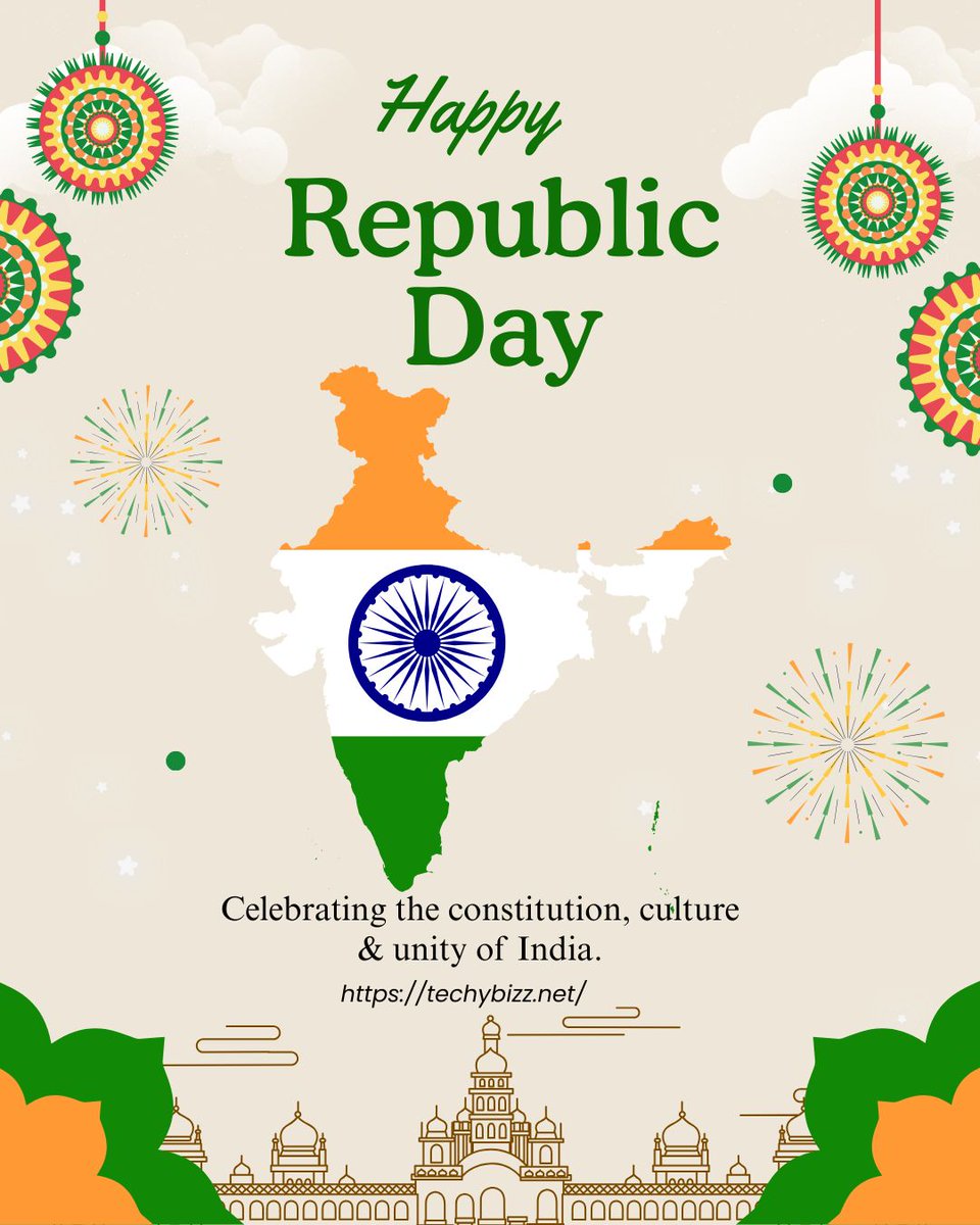 TechyBizz's tweet photo. Wishing everyone a proud and joyful Republic Day 🇮🇳

#HappyRepublicDay2026 #RepublicDayVibes @IndianPride https://t.co/ZbtLirDJGl
