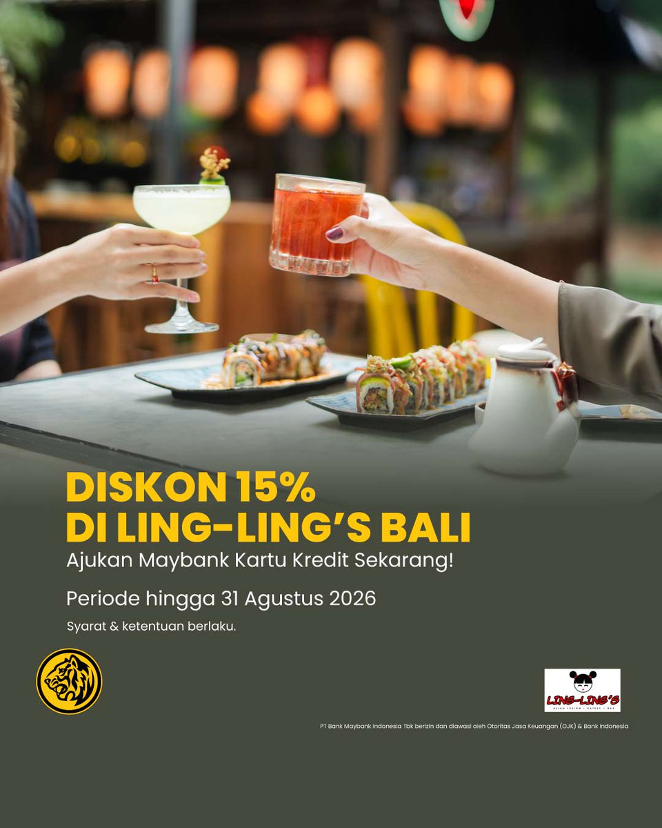 Ingin menikmati hidangan Asia dengan perpaduan gaya Korea dan Jepang di Seminyak, Bali?

Yuk, kunjungi Ling-Ling’s Bali dan nikmati diskon 15% menggunakan Maybank Kartu Kredit JCB.

Periode hingga 31 Agustus 2026

Info: maybank.co.id/LingPromo

Mau tau promo lainnya? Cek di