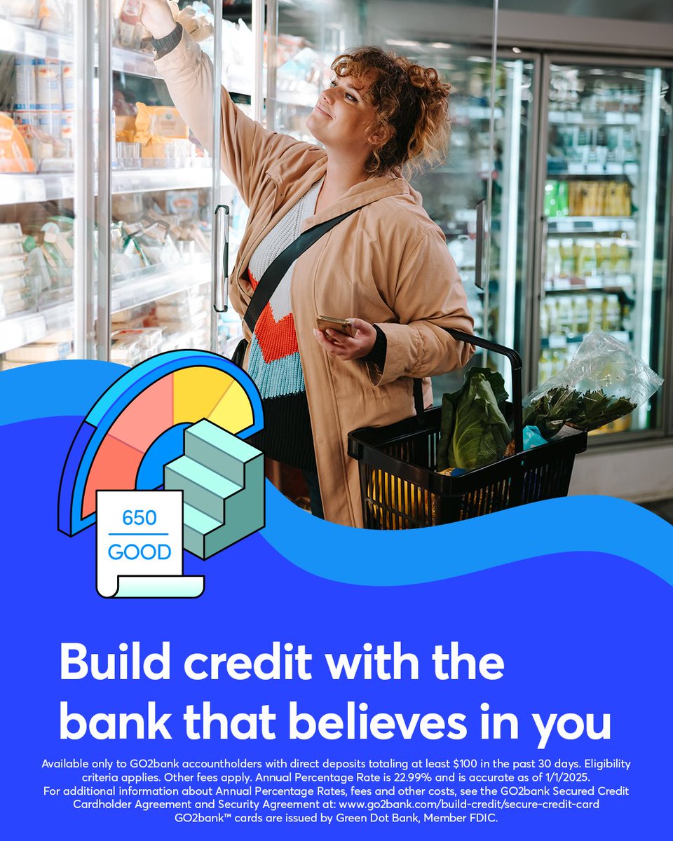 No credit check, no annual fees, and credit limits set with security deposits as low as $100 – that's what building credit with the GO2bank Secured Visa® Credit Card looks like. ​

Learn more: go2bank.com/build-credit/s…