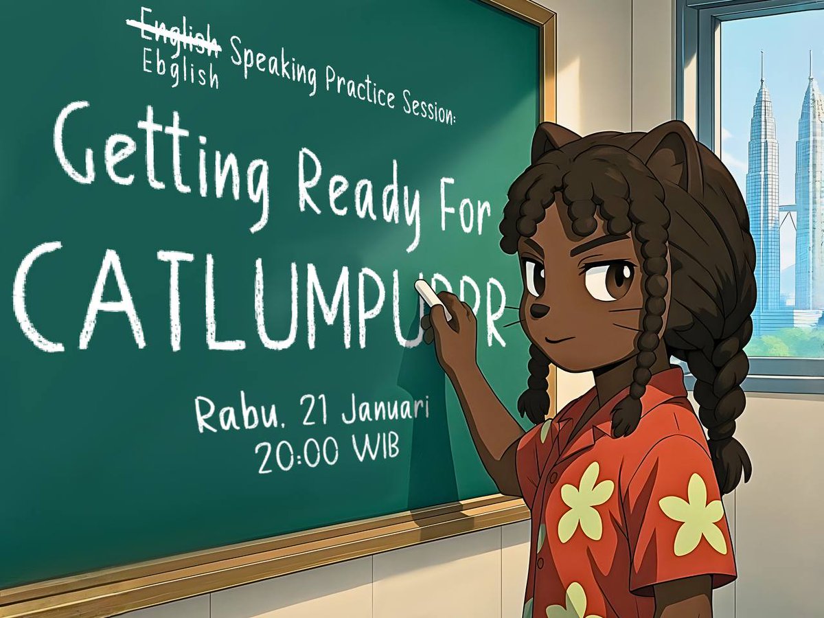 English❌
Ebglish✅

Guys, malam ini kita ada sesi speaking bareng <a href="/sabitibas/">sabit</a> di Space.🗣️

H-9 menuju CatLumpurr, waktunya panasin speaking dulu biar nanti bisa cas cis cus pas networking.🤝

📅Rabu
⏰20:00 WIB
📍X Space

Gas join, kita latihan bareng sebelum ketemu bule".😼