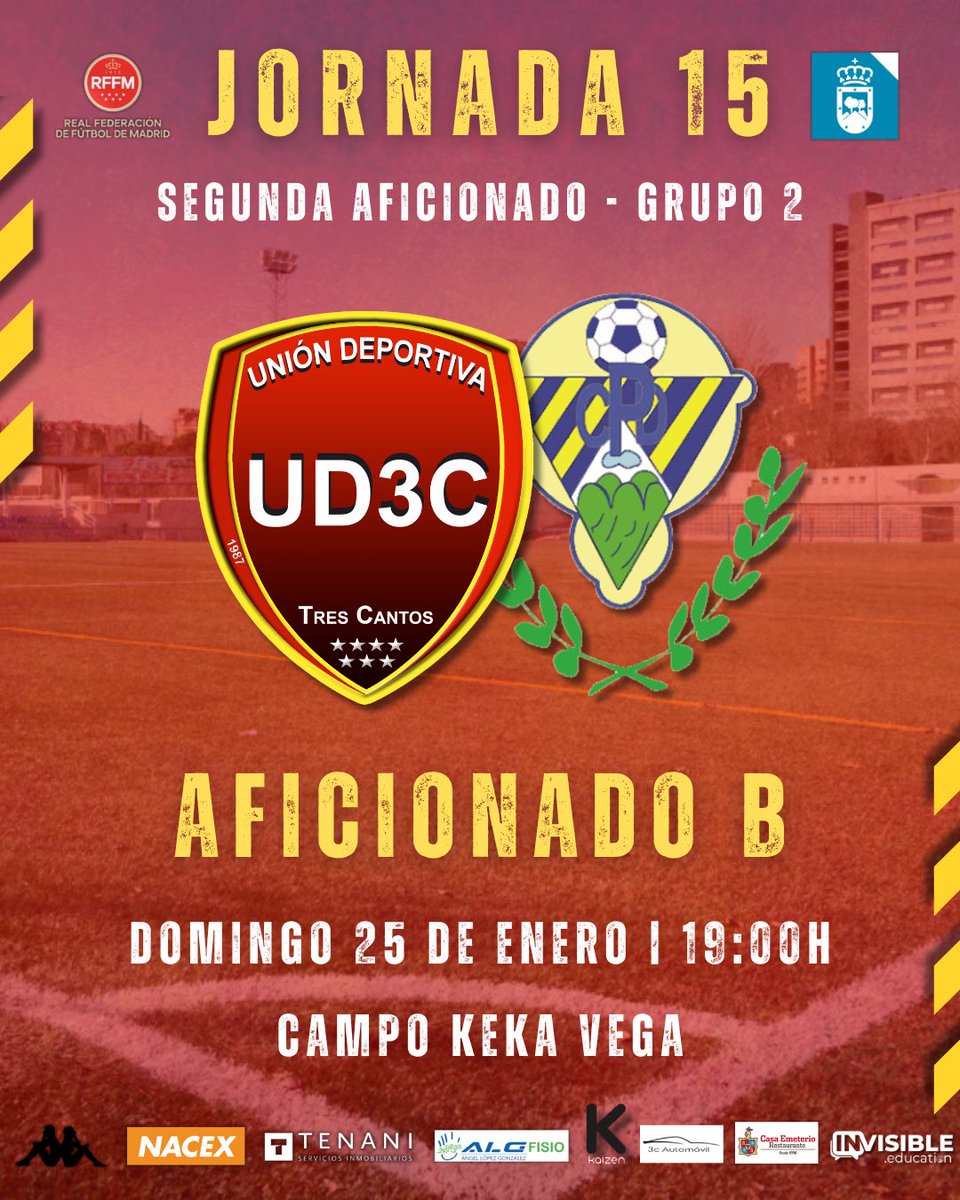 𝐉𝐎𝐑𝐍𝐀𝐃𝐀 𝟏𝟓 | 𝐀𝐅𝐈𝐂𝐈𝐎𝐍𝐀𝐃𝐎 𝐁 

Nuestro 𝗔𝗙𝗜𝗖𝗜𝗢𝗡𝗔𝗗𝗢 𝗕 disputará en 🏠 su último partido de la primera vuelta recibiendo al 𝗖𝗢𝗟𝗜𝗦𝗧𝗔 en esta 𝗝𝗢𝗥𝗡𝗔𝗗𝗔 𝟭𝟱.

🆚 <a href="/cdpedrezuela/">C.D. Pedrezuela</a> 
🏟️ 𝗖𝗮𝗺𝗽𝗼 𝗞𝗲𝗸𝗮 𝗩𝗲𝗴𝗮
🕕 𝟭𝟵:𝟬𝟬𝗵
