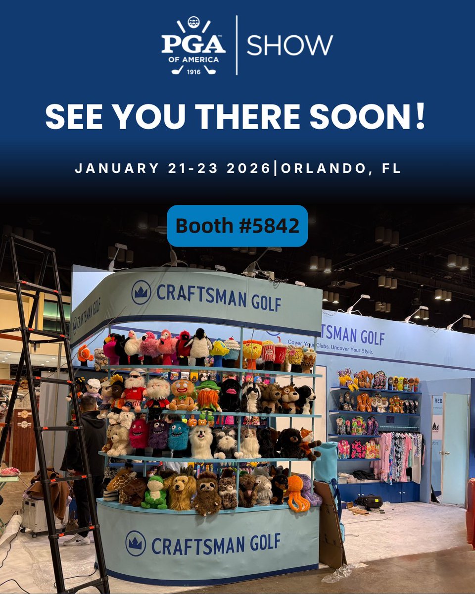 craftsmangolf's tweet photo. Craftsman Golf is ready！

🕙 Today at 10:00 AM (EST) 🇺🇸
📍 Booth #5842

✨ Exclusive surprises
🆕 Mystery new product launch
🎁 Plenty of rewards to win

#pgashow #craftsmangolf #pgashow2026 #golfshot #golflife #headcovers #snapwin https://t.co/laTr6ZvG2l