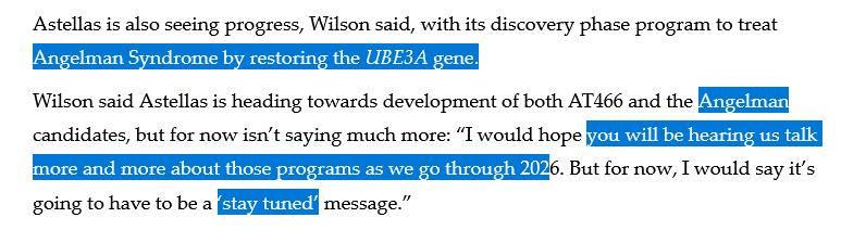 BiotechAnalysst's tweet photo. Astellas says $SGMO partnership is very active , but can not discuss publicly ...
says "stay tuned" on #Angelman syndrome
https://t.co/EotymjH1s4 https://t.co/oa4i9tnKQN