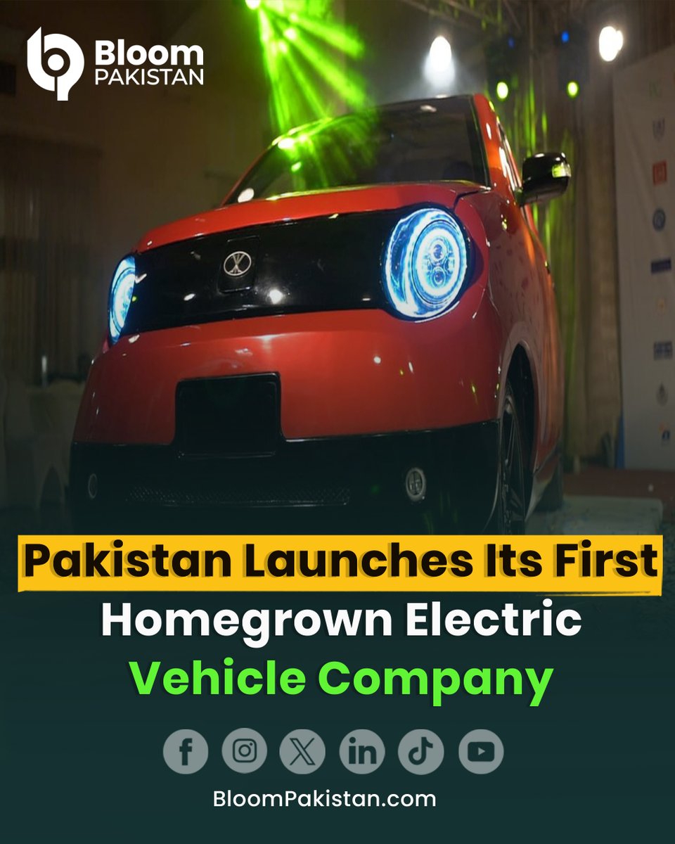 bloom_pakistan's tweet image. Pakistan launches its first local electric vehicle company, a milestone for e-mobility.

Read More: bloompakistan.com/pakistan-first…

#PakistanEV #ElectricVehicles #GreenMobility