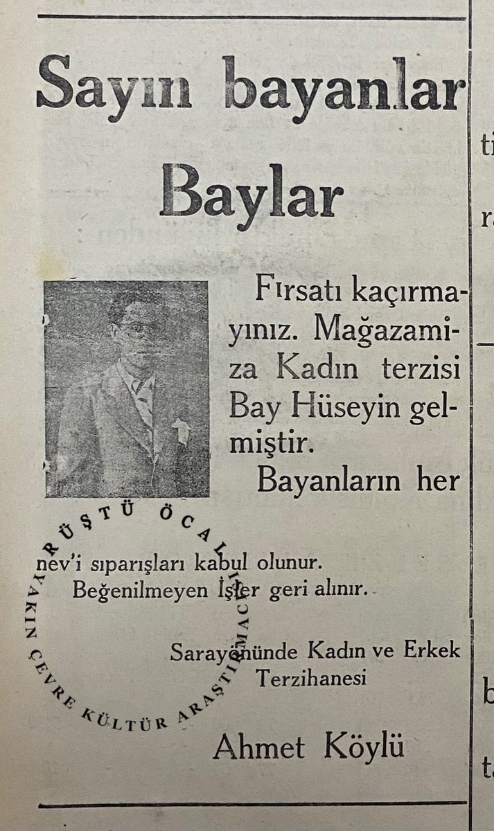 1939 Yılına ait ,döneminin en iyi ustalarından olan “Terzi,Ahmet Köylü”ye ait gazete reklamı.
#Urfakenthafızası