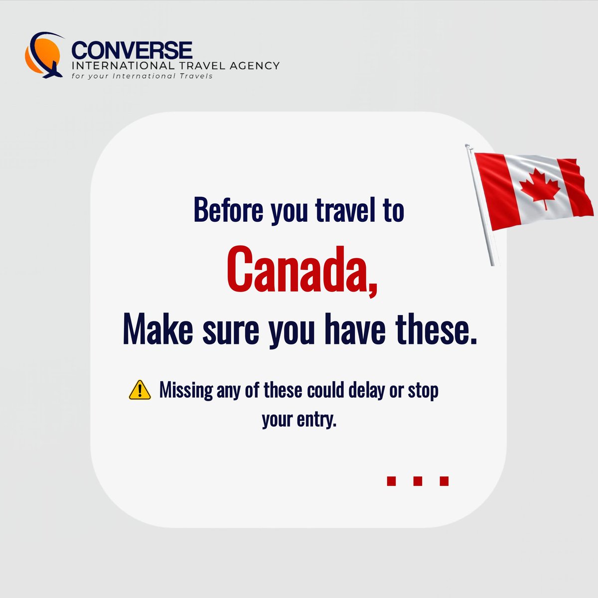 CITravelAgency's tweet photo. Before you travel to Canada 🇨🇦
Make sure you have these.👉

Swipe left.◀️

#canada #canadavisa #fyp #travel  #converseinternationaltravelagency https://t.co/yNQAi2OehN