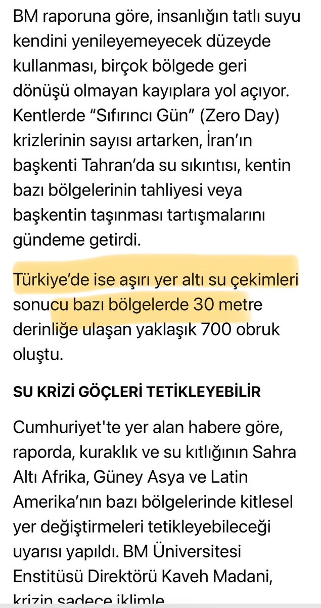 drrustemkeles's tweet photo. Birleşmiş Milletler Su Raporu
“ Su fakiri” kavramından 
“ Su iflası “ kavramına…
Sürpriz değil bu…
Ve maalesef ülkemiz  bu konuda ciddi risk taşıyor. 
Sorumlu kamu otoriteleri kendi yapmaları gereken işleri yapmak yerine, hala vatandaşa öğüt vermeye devam ederlerse risk büyük https://t.co/Dd0Le0zY45