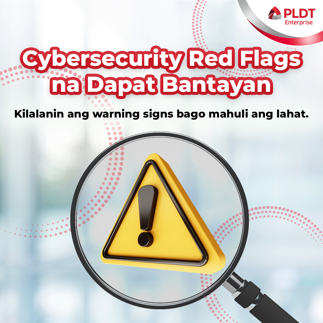 PLDTEnterprise's tweet photo. Sa cybersecurity, isang red flag lang pwedeng maging malaking problema.🚩 Kapag hindi alerto, mabilis makakapasok ang cyber threats.⚠️

Stay aware, stay protected—para tuluy-tuloy ang negosyo!🔐🚀

Learn more: https://t.co/H3jfAJ3anW

#CommittedToYourSuccess https://t.co/0aBCP6Isj2