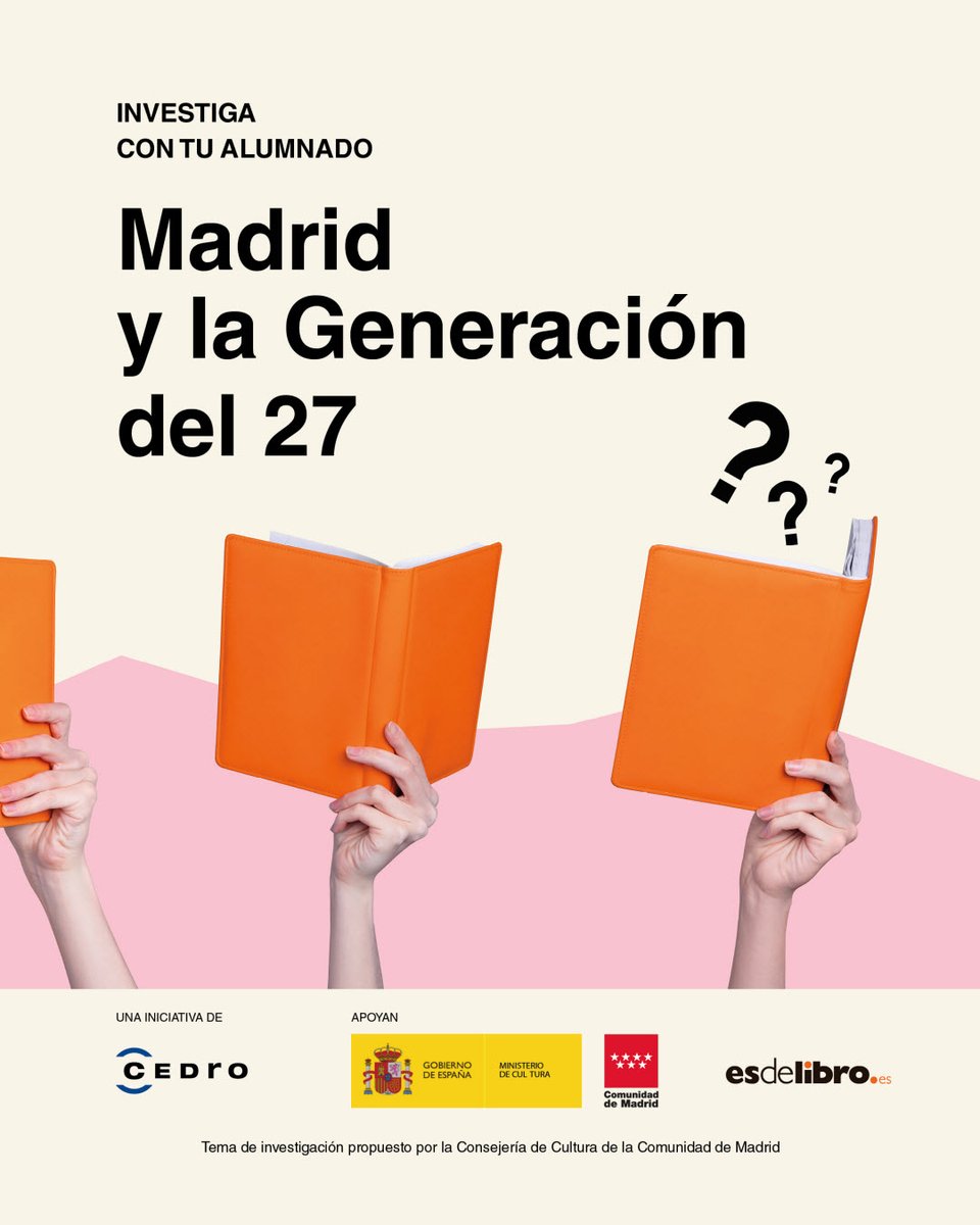 CEDROenlinea's tweet photo. Además de🎼música,🧪ciencia,🦠biología,📚literatura,🖼️arte,📊matemáticas, 🎞️cine... en esta edición del concurso #Esdelibro te invitamos a investigar sobre dos temas específicos.

Apúntate #ESO #Bachillerato👉https://t.co/sUKR6BFJ0r

Apoyan @culturagob y @CulturaCMadrid https://t.co/HxHnXW1hq9