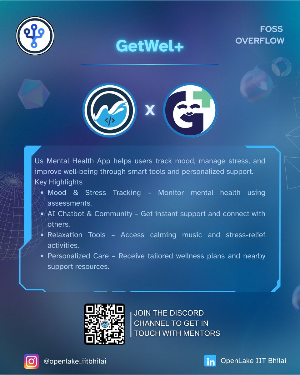 OpenLakeClub's tweet photo. 🧠 GetWel+
A mental-health support app for stress and mood tracking.
Includes chatbot support, relaxation tools, and well-being insights.
#MentalHealth #OpenSource https://t.co/n08i099Jvd