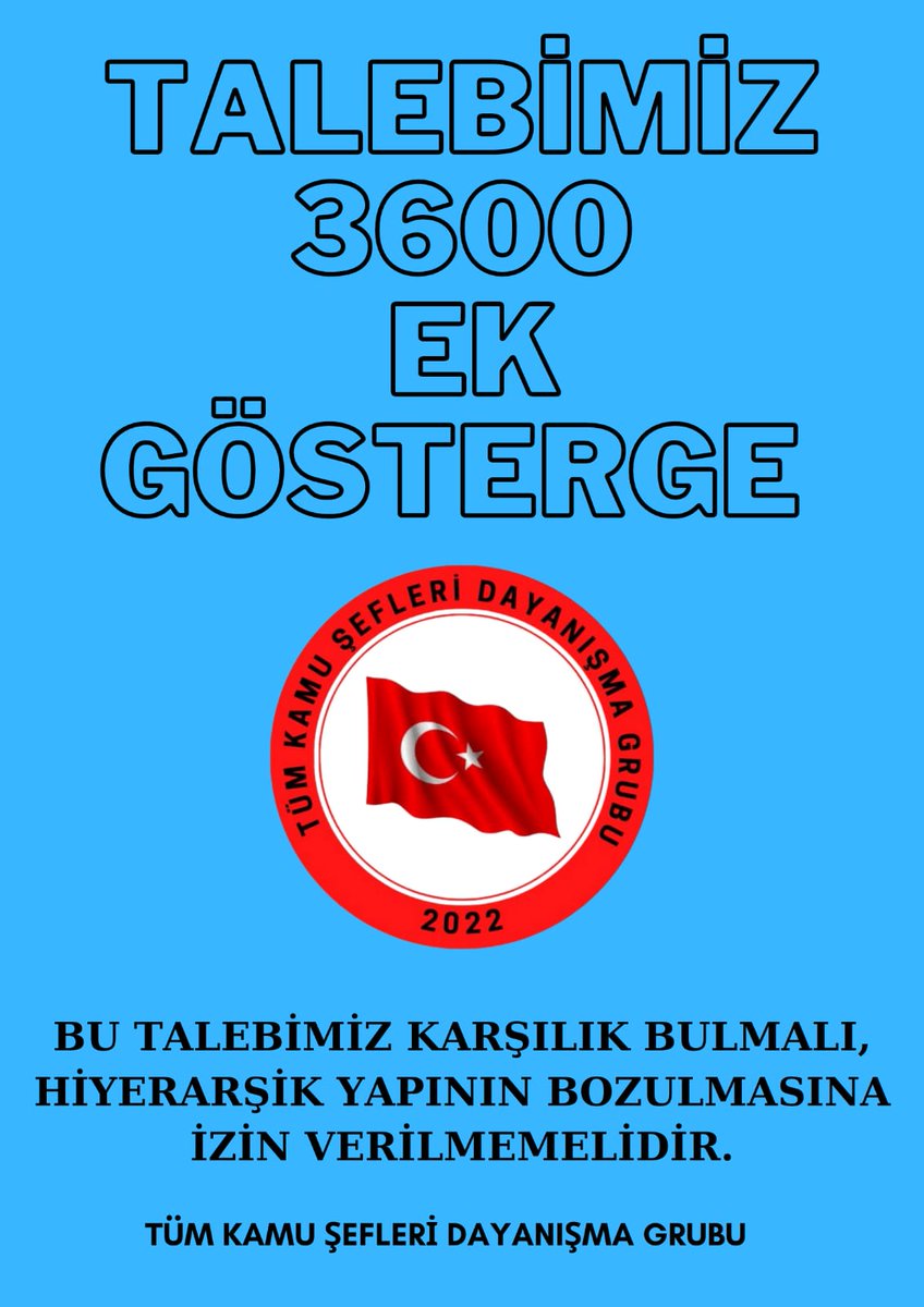 Yönetici #TümKamuŞefleri gözden kaçan grup değildir. Astına 3600 verilip kendisi 2800 ek göstergede bırakılan Şefler adaletin sağlanmasını talep ediyor. Devletin verdiği sözün ivedilikle tutularak 3600 mağduriyetinin sona ermesi şarttır. <a href="/RTErdogan/">Recep Tayyip Erdoğan</a> <a href="/isikhanvedat/">Prof. Dr. Vedat Işıkhan</a> <a href="/memetsimsek/">Mehmet Simsek</a>