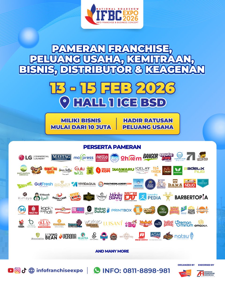 Siap wujudkan bisnis impianmu di 2026? 🚀

Pameran Franchise Terbesar di Indonesia kembali hadir lewat IFBC EXPO 2026.

Temukan ratusan peluang usaha, franchise, dan kemitraan dari berbagai sektor.

Update exhibitor per 21 Jan 2026. More upcoming brands...

Info: 0811-8898-981
