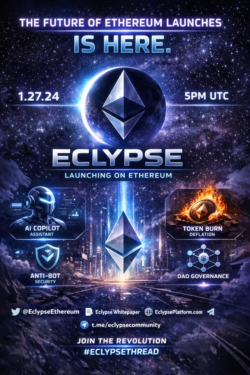suxccexss's tweet photo. Hello Eclypsians 🌑
Ethereum token launches are finally evolving.
Introducing ECLYPSE — the no-code token launch platform built for creators, builders, and serious founders who want power without complexity.
🧵👇
#EclypseThread https://t.co/RJ4I27JdG6