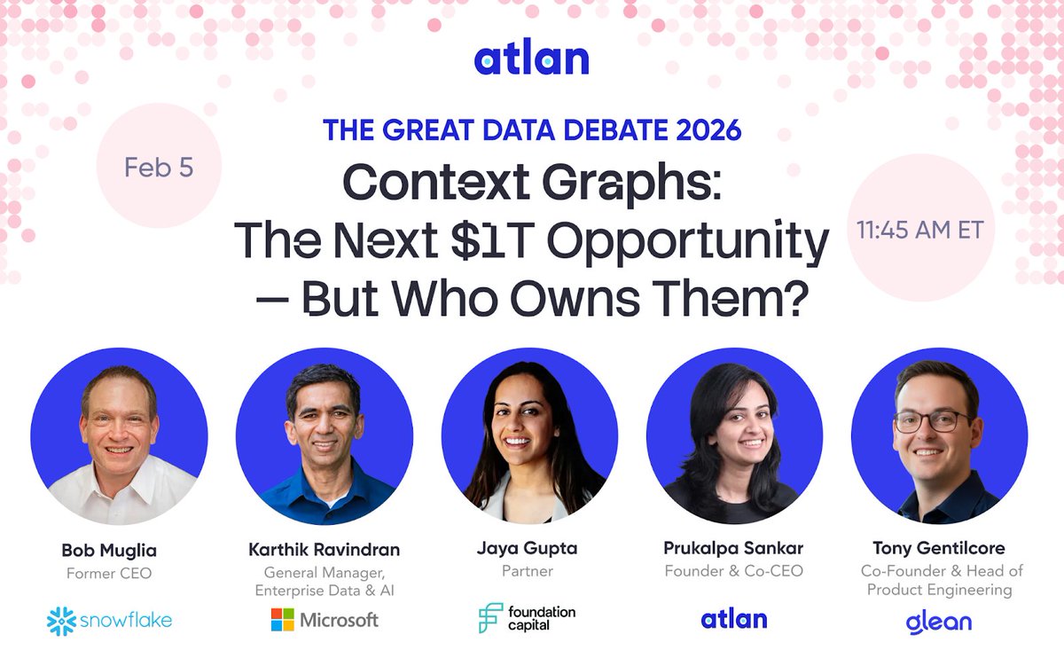 Context Graphs: The Next $1T Opportunity — But Who Owns Them? Join leaders  from Snowflake, Microsoft, dbt Labs, Glean, ThoughtSpot, Hex, and Foundation  Capital as they debate on building the context layer