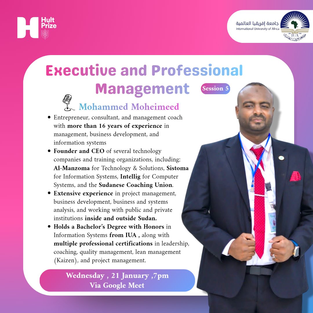 Hult246823's tweet photo. As part of the Hult Prize IUA 2026 training program, we present Session Five:
Executive &amp; Professional Management
A session focused on structured management understanding and effective execution of organizational plans.
#HultPrize #IUA #HultPrize 2026 https://t.co/9gaGu7SQtG