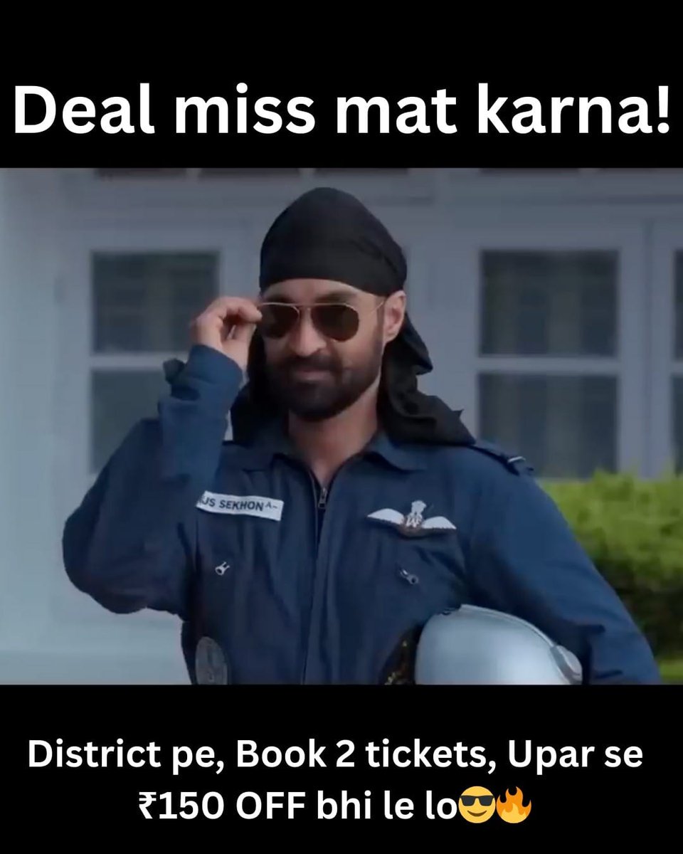 Memesociiety_'s tweet photo. Hum Border 2 dekhne jaa rahe hain 🇮🇳
Aap bhi chalna.District App pe offer joh chal raha hai ❤️
🎟️ Book 2 tickets & get FLAT ₹150 OFF
🆕 New users only
🎬 All cinemas | All shows
⏳ Till 31st Jan
Tickets available here: https://t.co/faWTUqa36k
#Border2 #TicketDiscount #DistrictByZomato #BollywoodMovies #WeekendWatch
