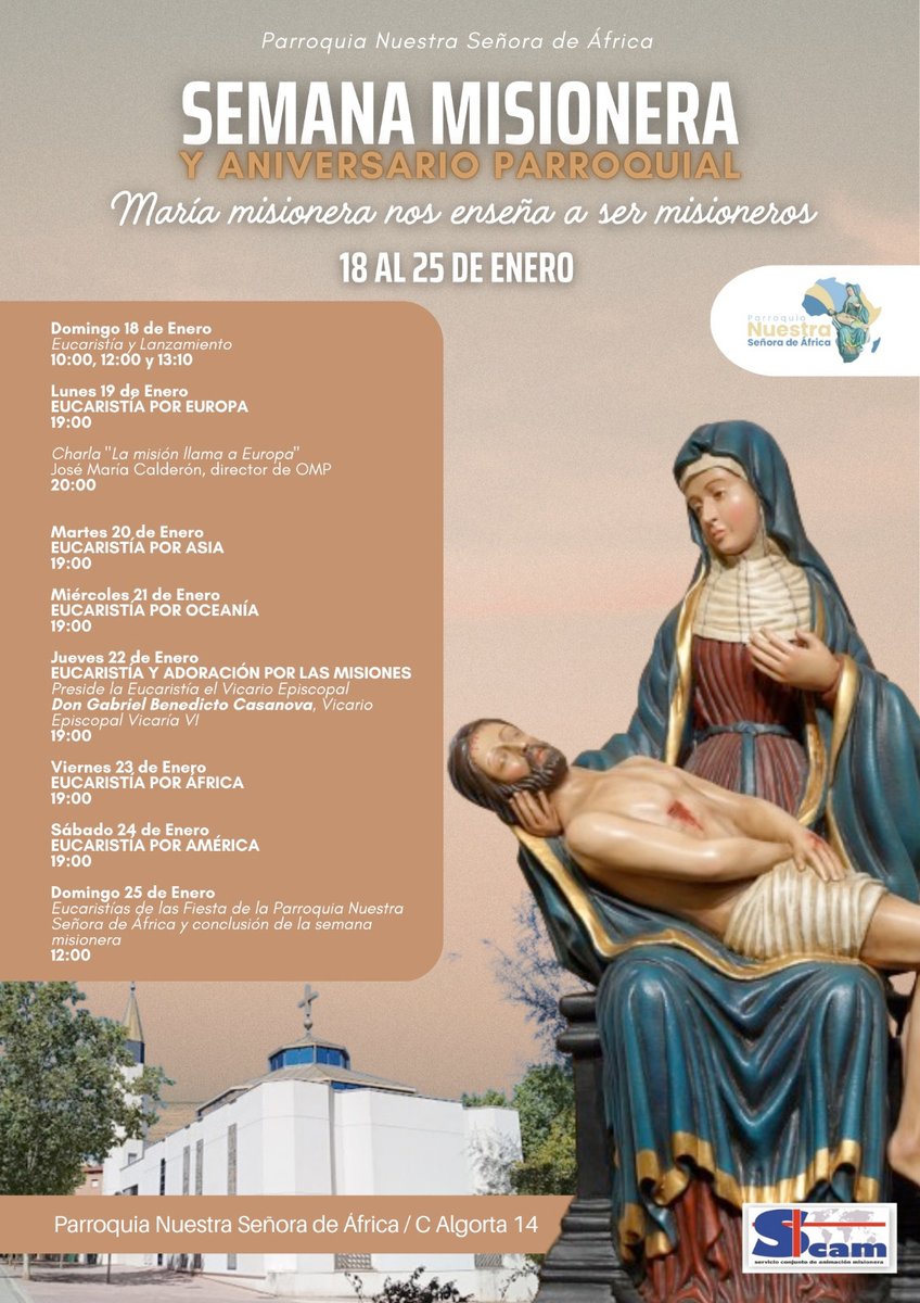 archimadrid's tweet image. 📰Cuarto día la #SemanaMisionera en la Parroquia Nuestra Señora de África.

🕡Tras la Eucaristía por #Oceanía a las 19:30h, habrá una mesa redonda de “Experiencias Misioneras de jóvenes”.

archimadrid.org/index.php/ofic…