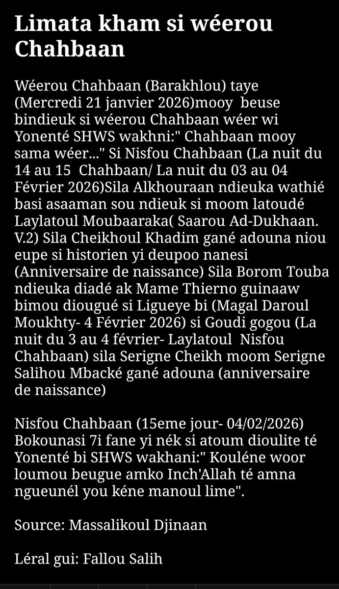 SalihFadal's tweet image. Limata kham si wéerou Chahbaan (Barakhlou)👇