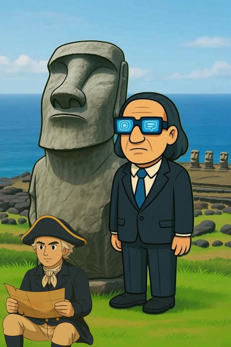 Джеймс Кук посетил остров Пасхи (Rapa Nui) в 1774 году, он вёл подробный журнал своего путешествия, где выражал удивление по поводу гигантских каменных статуй — моаи. 🗿