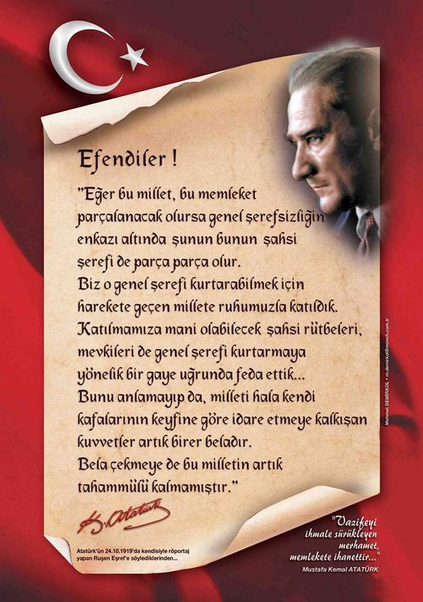 #BayrakNamustur

“” Vazifeyi ihmale uğratan merhamet, memlekete ihanettir. “”

                             Mustafa Kemal Atatürk