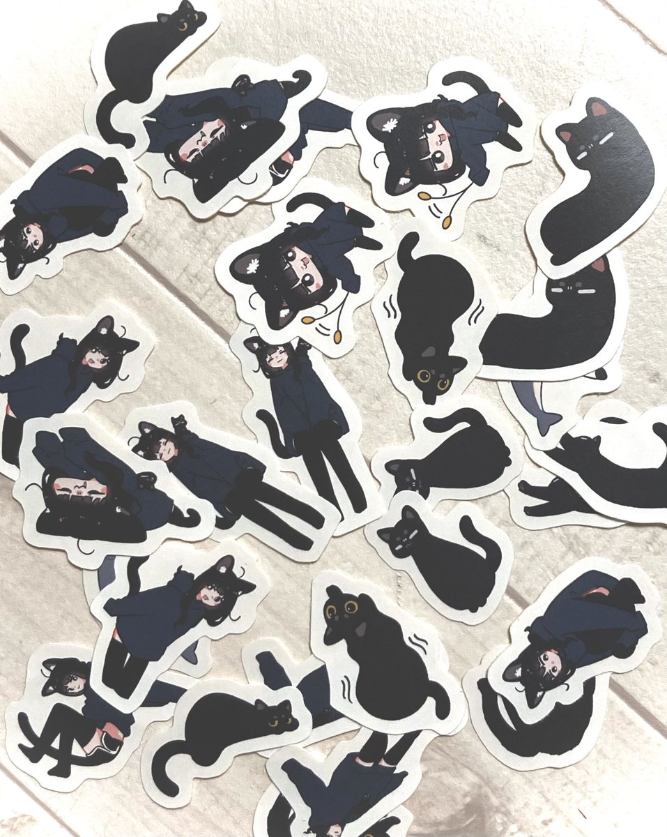 「BOOTHに新しい商品を追加しました ・黒猫ちゃんアクスタ ・フレークシール ・」|めがてる🐈‍⬛6/1ｺﾐﾃｨｱ152【D63a】のイラスト