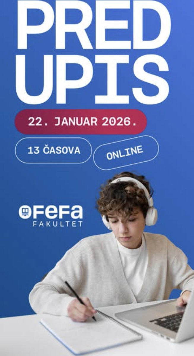 FEFA Otvorena vrata, 21. januar, 15h online fefa.edu.rs/otvorena-vrata/
FEFA predupis, 22. januar, 13 h online. fefa.edu.rs/predupisno-tes…