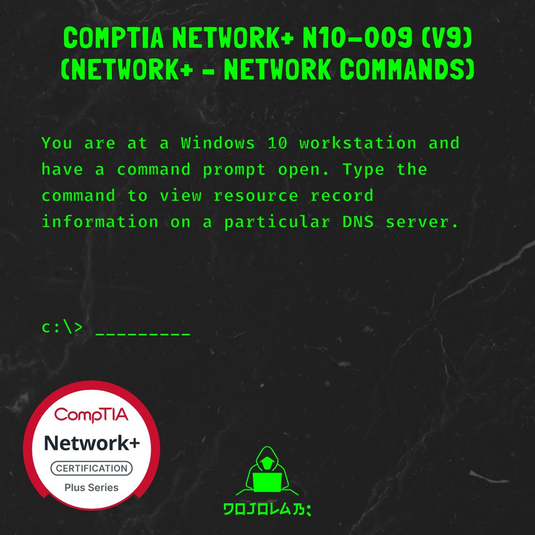 Dojolab_'s tweet photo. 💡 Need to check DNS records fast?
Use the tool every Network+ pro knows — starts with ns... 👀

Drop your answer 👇

#CompTIA #NetworkPlus #DojoLab #DNS #NetworkingQuiz #ITCertification #CCNA #NetworkEngineer #NetworkCommands #LearnNetworking https://t.co/iIP6MqXyg8