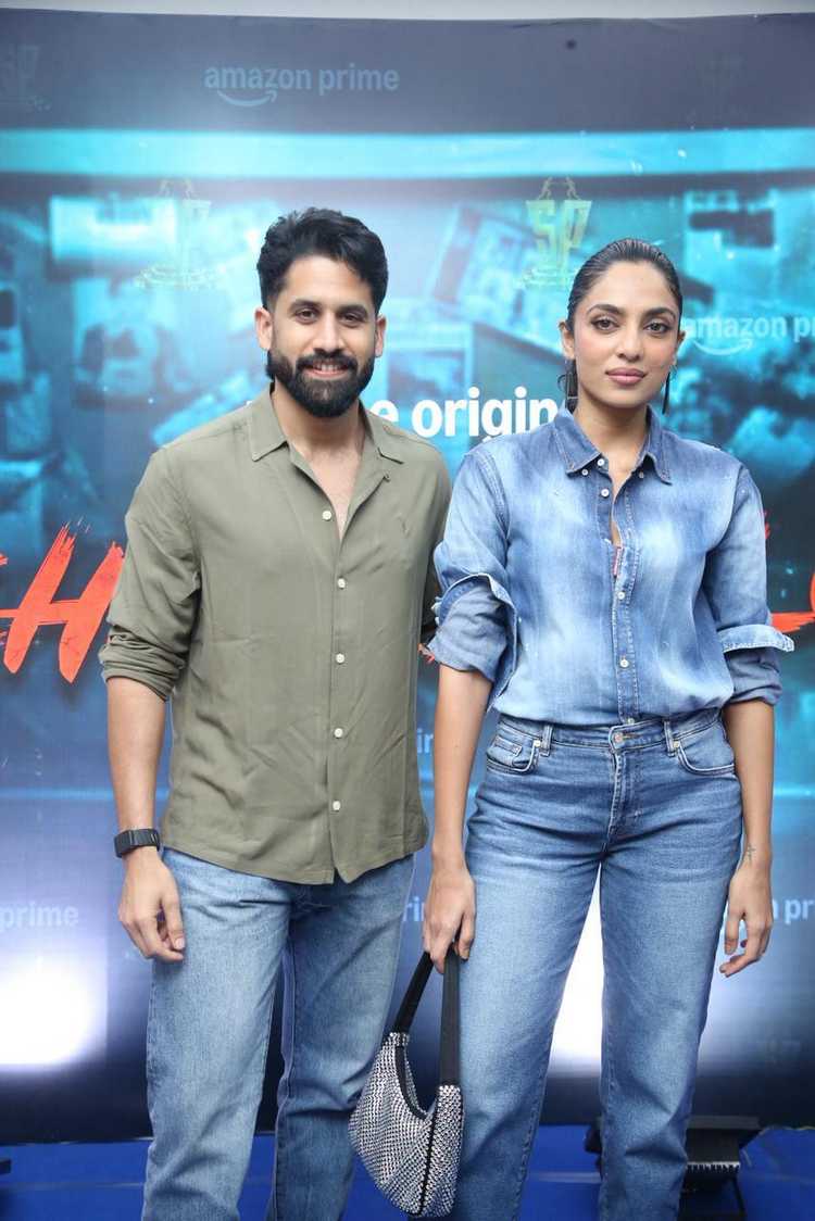 MoviesUpdatez's tweet image. #NagaChaitanya and #SobhitaDhulipala attend the special premiere of #Cheekatilo