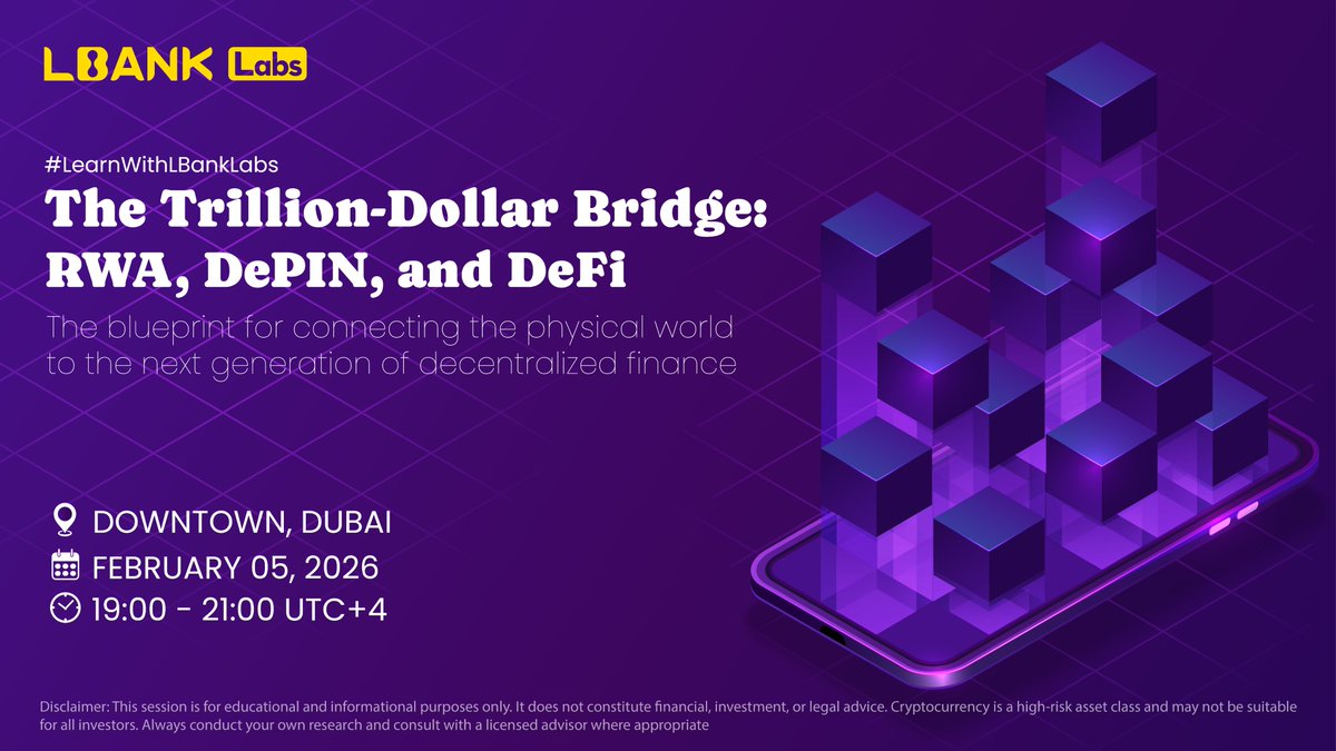 🚀 Explore the future of finance with LBank Labs at The Trillion-Dollar  Bridge: RWA, DePIN & DeFi An evening of insights, innovation, and  meaningful connection shaping the next generation of decentralized finance.