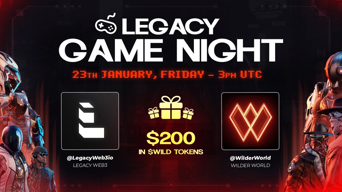 LegacyWeb3io's tweet photo. We are back with another cook

Legacy Web3 and @WilderWorld reunite to deliver another legendary game night experience.

Wilder World Super Early Access offers an early hands-on experience of their shooter gameplay giving the community a first glimpse into what’s coming next for the Wilder universe.

Rewards 🏆
- 200$ in $WILD Tokens

📆23th January, Friday - 3pm (UTC)
📍LegacyWeb3 Discord Stage

Get ready to squad up, jump into Discord, and experience the action live 🎮
