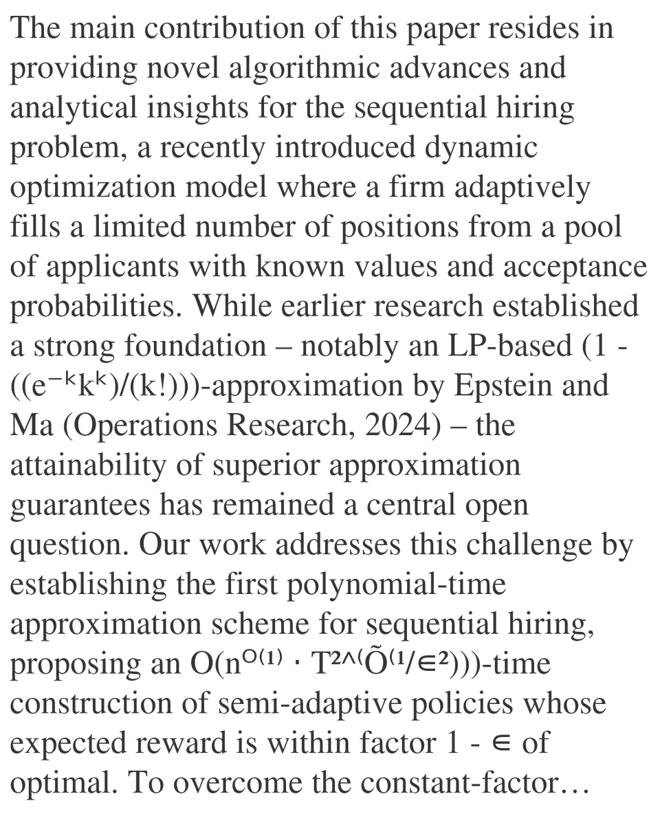 Approximation Schemes for Sequential Hiring Problems

Danny Segev, Uri Stein
arxiv.org/abs/2601.12750 [𝚌𝚜.𝙳𝚂 𝚖𝚊𝚝𝚑.𝙾𝙲]