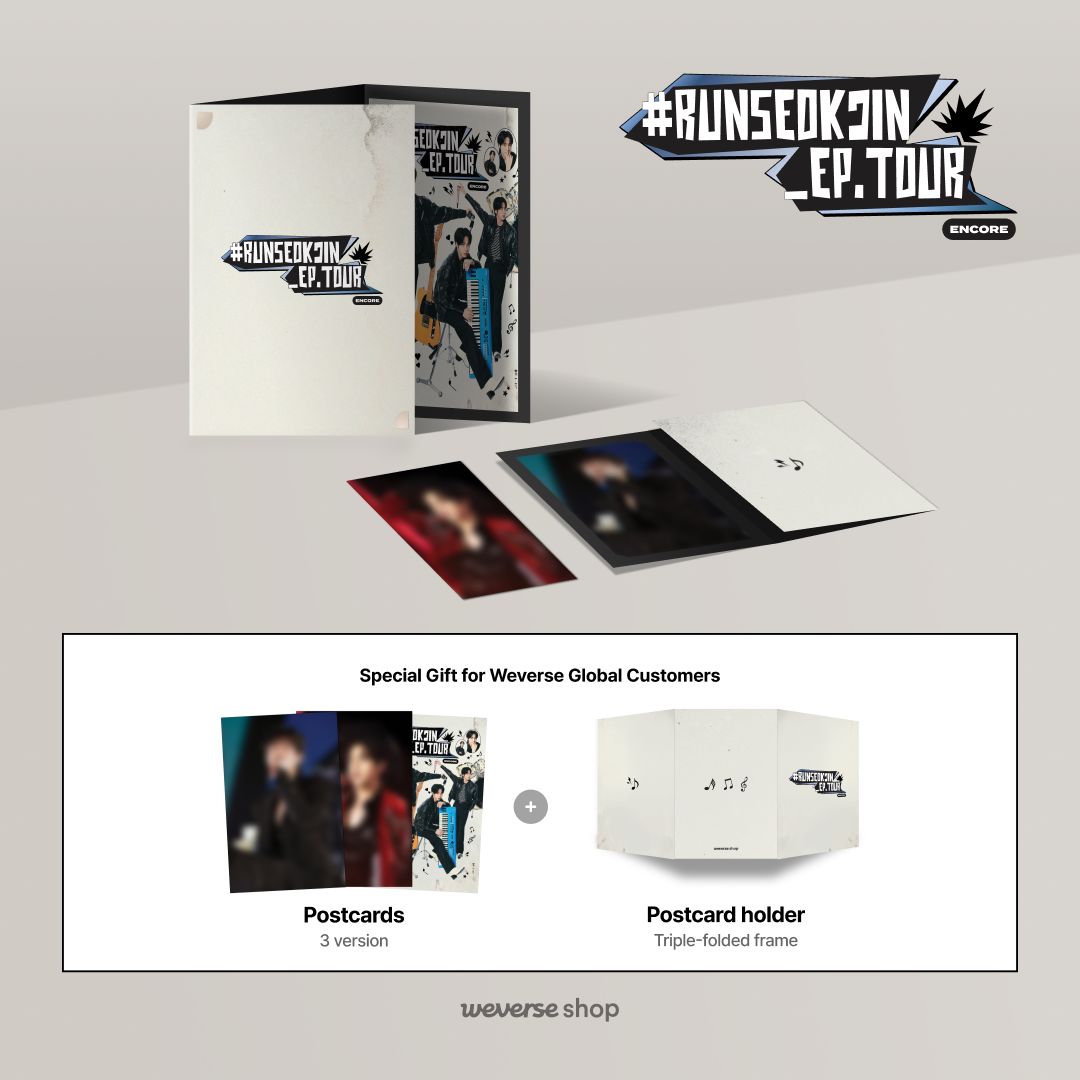 weverseshop's tweet image. #RUNSEOKJIN_EP.TOUR_ENCORE VOD 사전 예약 구매를 완료하셨다면 GIFT 신청까지 놓치지 마세요!

🎁위버스샵 사전 예약 GIFT
- 엽서 3종 + 엽서 홀더(3단 접지 프레임) 세트

위버스샵 에서 준비한 사전 예약 GIFT로 #RUNSEOKJIN_EP.TOUR_ENCORE VOD의 감동을 더 오래 간직하세요!

📅 예약 판매 기간…