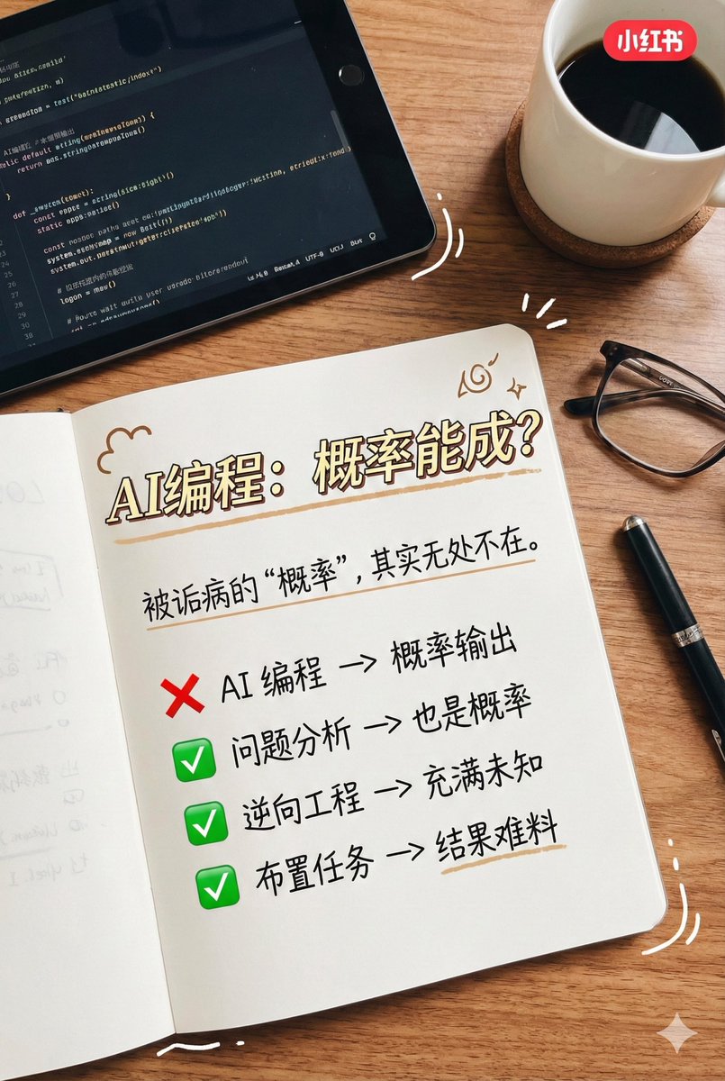 AI编程，“概率能成”；经常被人诟病。

但是，如果事情本身就“概率能成”呢？问题分析、逆向、给下属布置任务……