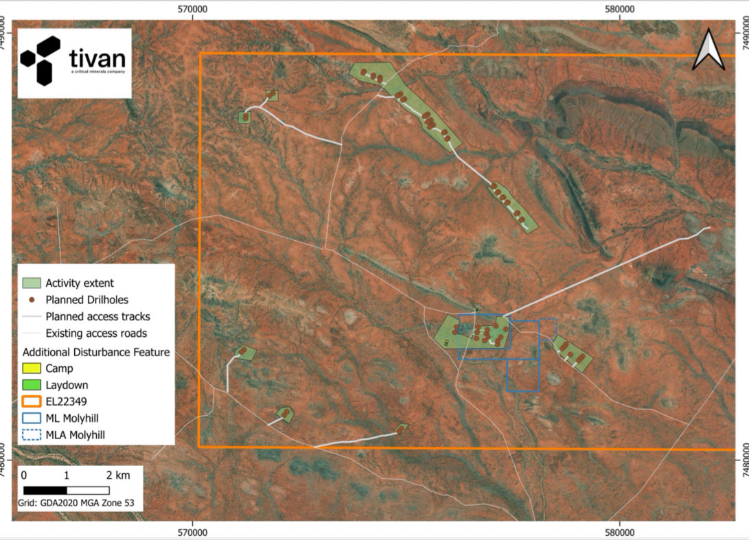 grantfwilson's tweet photo. .@Tivan_Limited’s application for a mining licence at Molyhil is on public exhibition for 15 days. Thanks to our team for the huge push to bring this together. 👏 

We are on track to commence drilling for tungsten in March &amp; for fluorite thereafter. 🪃 https://t.co/59JEjiEqdk https://t.co/DZGv4tkb5u