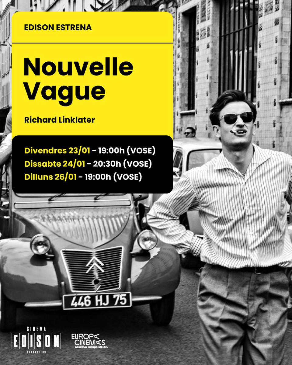 edisoncinema's tweet photo. Darrere de Godard 🤍
🎬📽️ Nouvelle Vague #EdisonEstrena
🗓 Divendres 23/01 a les 19:00h (VOSE)
🗓 Dissabte 24/01 a les 20:30h (VOSE)
🗓 Dilluns 26/01 a les 19:00h (VOSE)
Cinèfiles, una pel·lícula que no us podeu perdre!
🎟️ Entrades a https://t.co/CM7K4z1lzl! https://t.co/NOTw9aJJmW