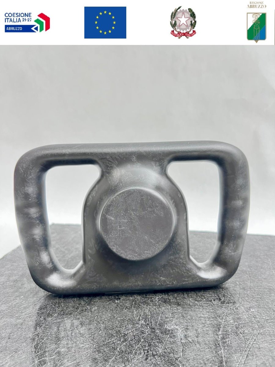 ComecInnovative's tweet photo. For #Fibercare project end, we created two Formula SAE steering wheels using two types of #recycled #carbonfiber #prepregs. 
This component was used because short-fiber prepregs attenuate #vibrations for driver comfort. 
Lower #quality #materials choice was technically justified. https://t.co/ItCxHzcwyg