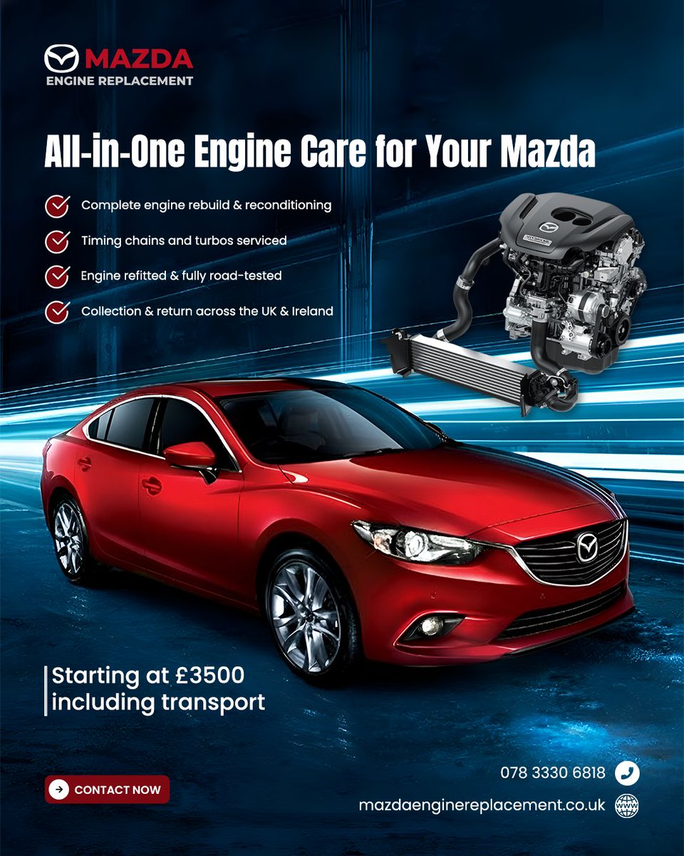 ColinHagan3's tweet photo. All in one Mazda engine care from rebuild to road testing with collection return included
📞 078 3330 6818
 🌐 https://t.co/x7gUWhllWd
#MazdaEngine #CompleteEngineCare #EngineRebuild #MazdaUK #AutoRepair #EngineTesting #MazdaSpecialist #CarRepairUK https://t.co/2kSiUh1ian