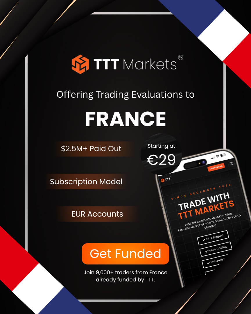 France, we’re live!

TTT Markets is now offering Trading Evaluations starting from just €29, with over $2.5M+ already paid out to traders globally.

More than9,000 traders from France are already with us.

Start your evaluation today: tttmarkets.com