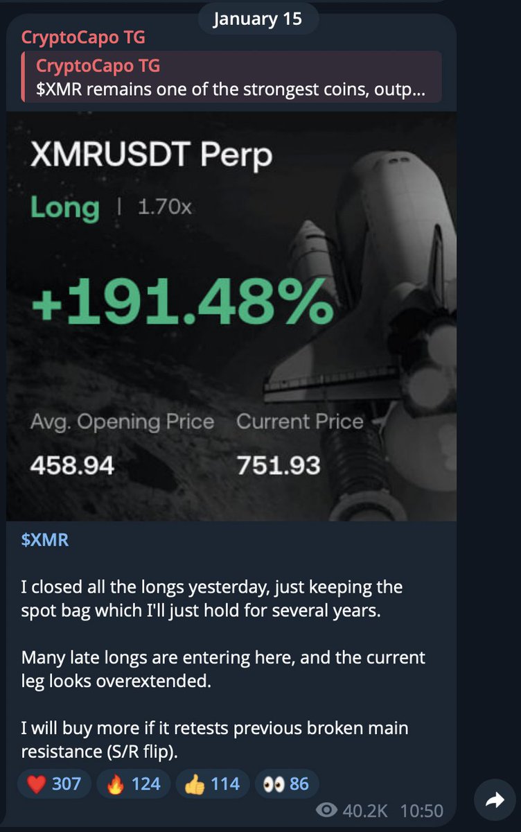 CryptoCapo_'s tweet image. $XMR update

Perfect retest (S/R flip) after a full week of waiting (context in the second image)

I'm adding more here. Expecting $1,000+ next.