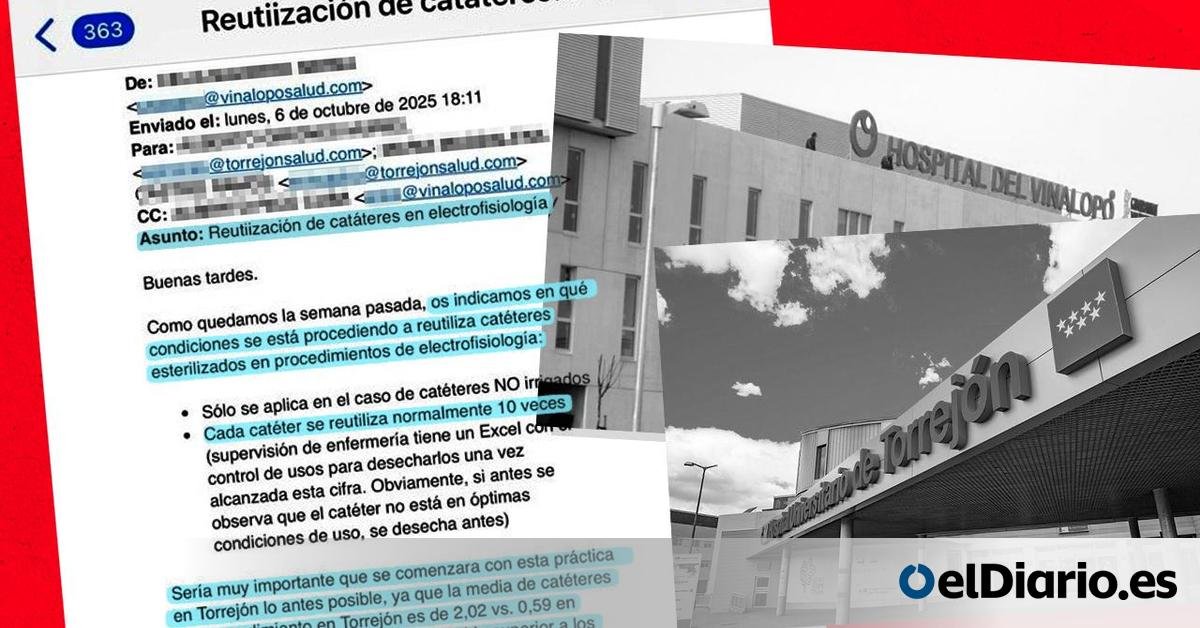 Criminales: Un correo revela que Ribera Salud reutilizó hasta diez veces catéteres de un solo uso, aunque está prohibido por el riesgo de infección. Su jefa de auditoría instaba al hospital de Torrejón que hicieran lo mismo "lo antes posible" de lo que ya hacían en el hospital de