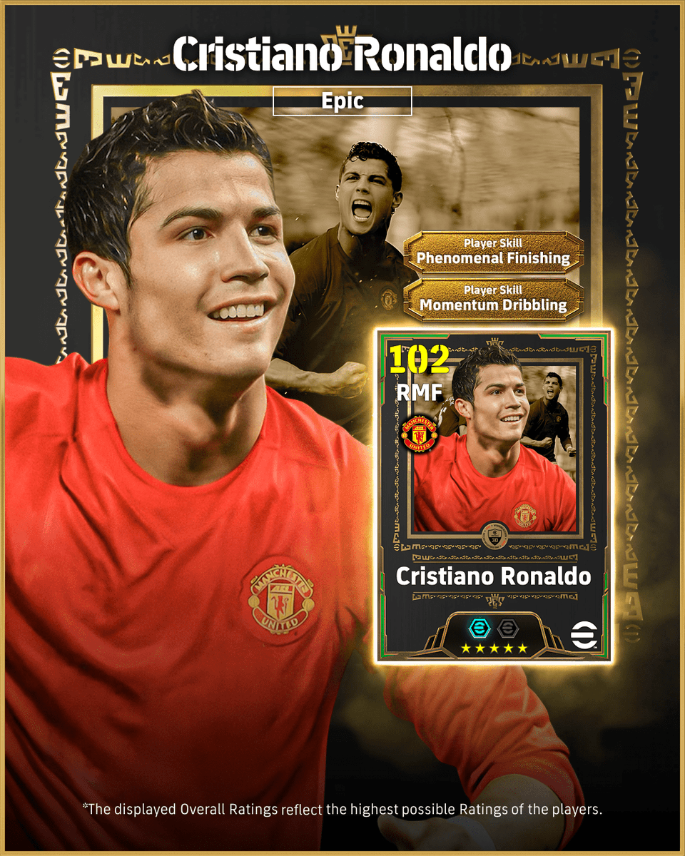 ibuk7951709's tweet photo. 【Epic: Cristiano Ronaldo】
クリスティアーノ ロナウドが eFootball™ 30周年特別カードで登場！

🇵🇹クリスティアーノ ロナウド

歴史に残る07-08の輝きを、ピッチで体感しよう！
*Concept*

#イーフト #efootball https://t.co/94hi1wJcgz