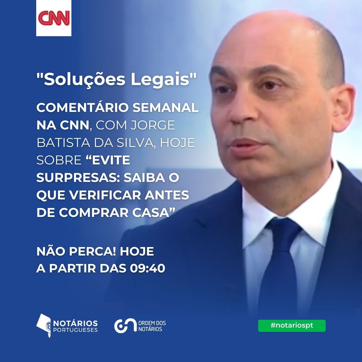 Acompanhe mais um episódio de "Soluções Legais", na CNN Portugal, com Jorge Batista da Silva, Bastonário da Ordem dos Notários. Em destaque esta semana: “Evite surpresas: saiba o que verificar antes de comprar casa"
Ligue-se à <a href="/cnnportugal/">CNN Portugal</a> e fique mais informado!

#notariospt