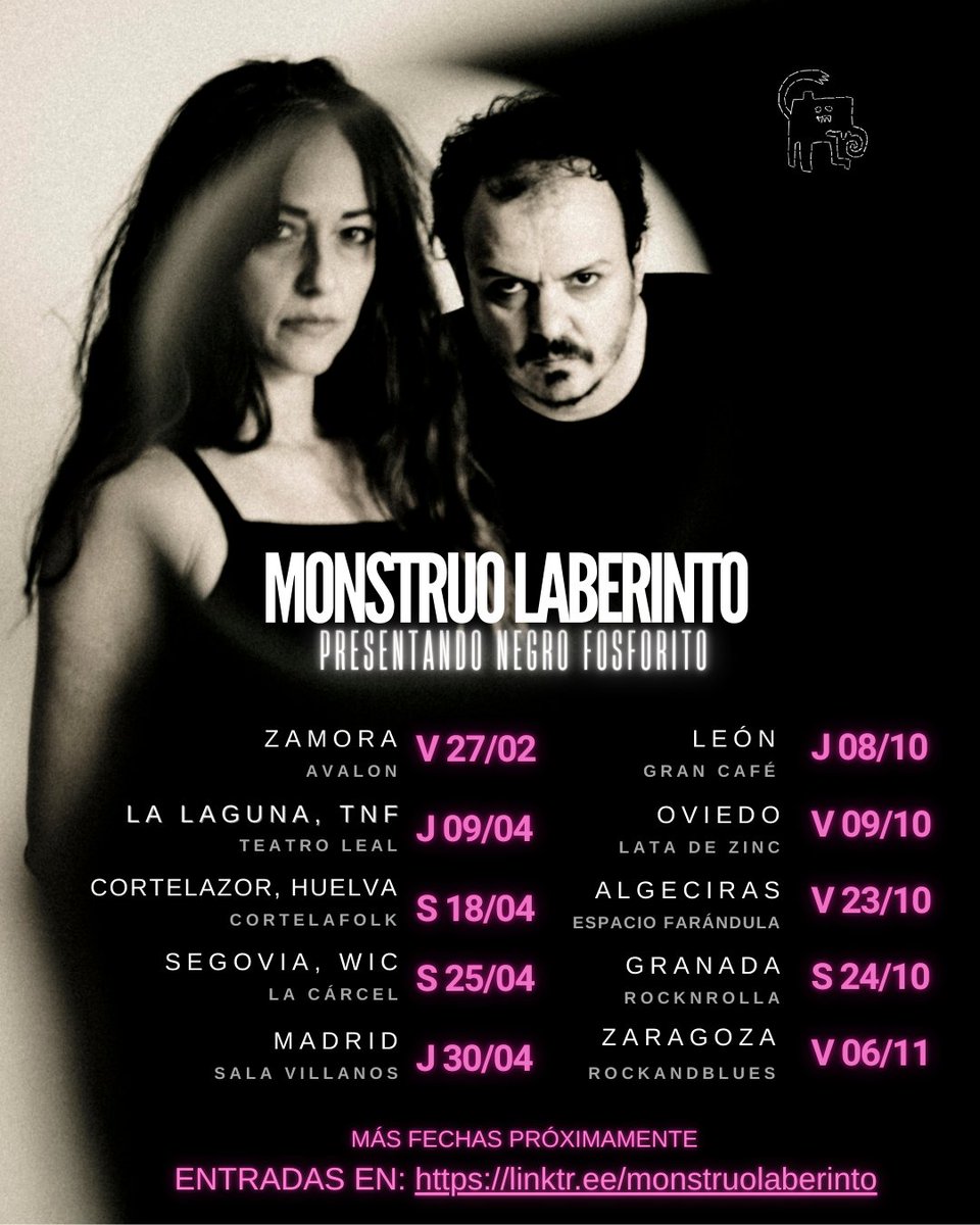 Desde <a href="/NoSoloEsRuido/">NoSoloEsRuido</a>
Monstruo Laberinto anuncia la gira presentación de su álbum de debut 'Negro Fosforito'
<a href="/MonstruoLab/">Monstruo Laberinto</a>
nosoloesruido.es/Noticias/2026/…