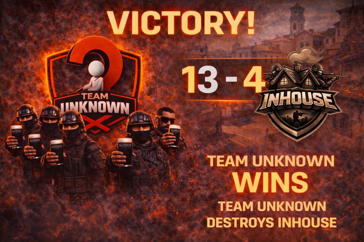 TeamUnknownCS2's tweet image. The boys burn down the house!

13-4 on Inferno to move to 3-1 this season. 

Shoutout to @churchd0gg for the cast!