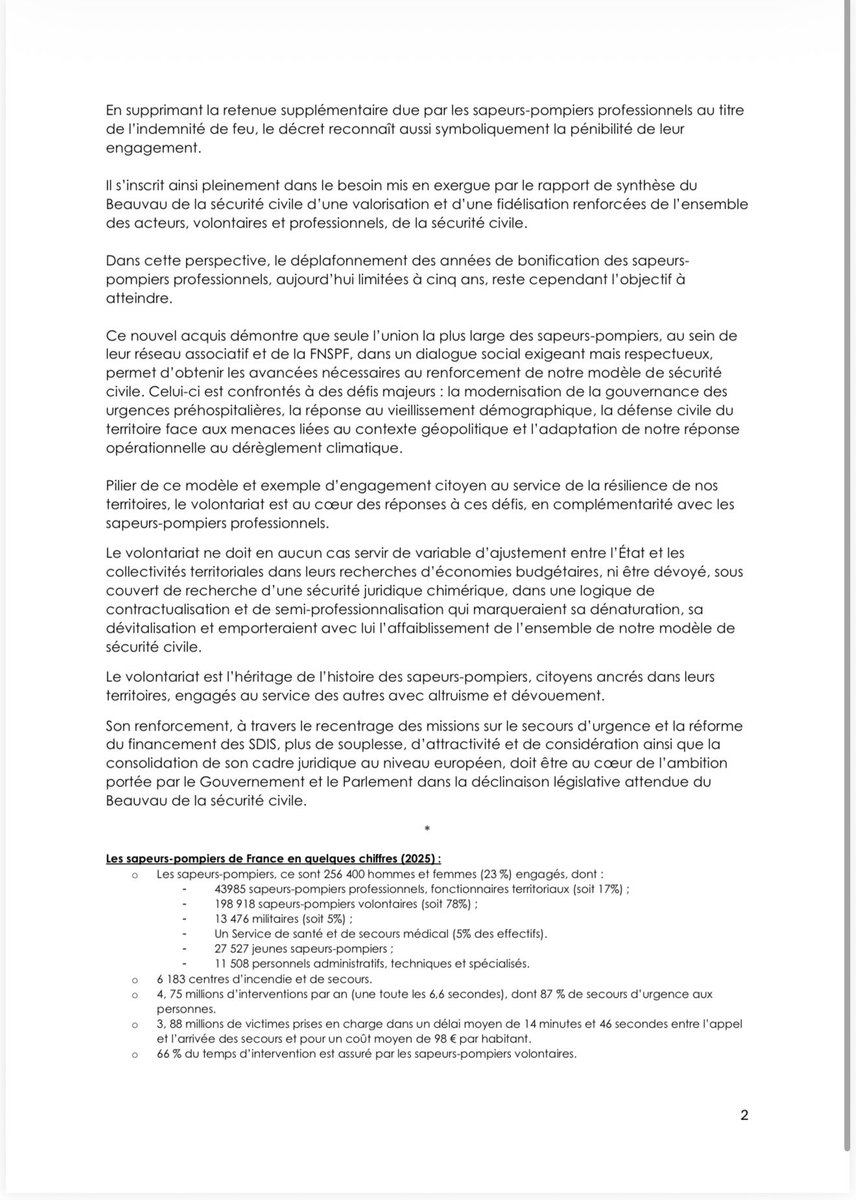 UDSP_49's tweet photo. 📜 Décret n° 2026-18 – 20 janvier 2026
🚒 Bonification retraite

L’UDSP 49 salue la publication du décret renforçant la reconnaissance de l’engagement des sapeurs-pompiers volontaires et professionnels, avec des mesures de bonification de trimestres pour la retraite. https://t.co/yQZ6S301IL