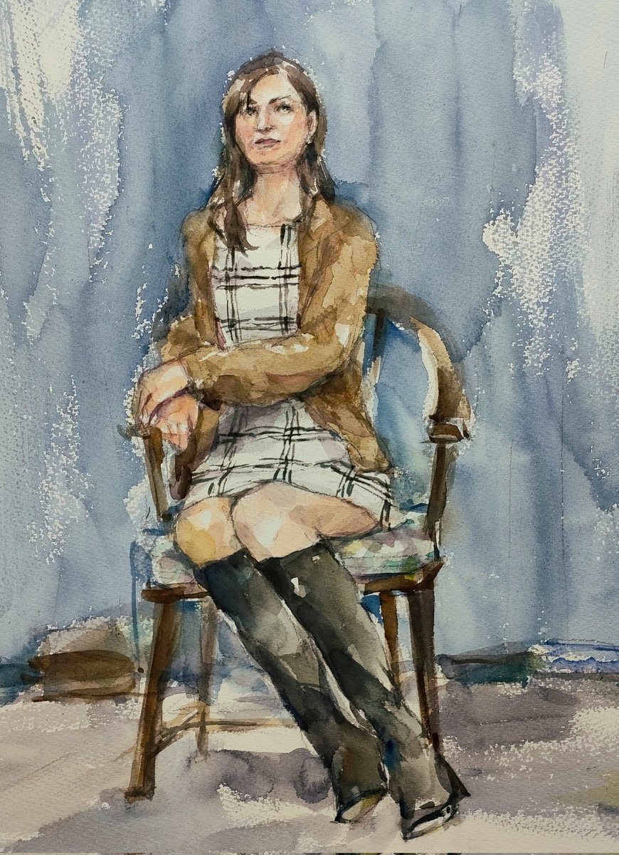 人物アトリエで、手足の長いロシア女性を描きました。モデルの雰囲気は