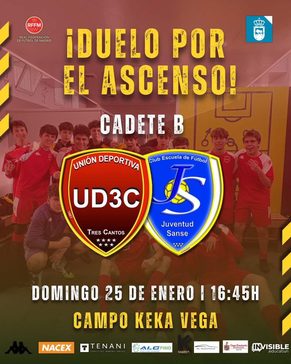 ⚔️ ¡𝐃𝐔𝐄𝐋𝐎 𝐏𝐎𝐑 𝐄𝐋 𝐀𝐒𝐂𝐄𝐍𝐒𝐎! ⚔️

Nuestro 𝗖𝗔𝗗𝗘𝗧𝗘 𝗕 disputará en 🏠 un partido muy importante contra el 𝗖𝗢𝗟𝗜𝗗𝗘𝗥 de la competición ⚔️🔴

🆚 <a href="/JuventudSanse/">Juventud Sanse</a> 
🏟️ 𝗖𝗮𝗺𝗽𝗼 𝗞𝗲𝗸𝗮 𝗩𝗲𝗴𝗮 
🕕 𝟭𝟲:𝟰𝟱𝗵